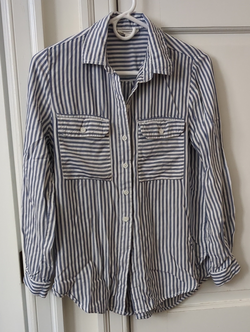 Beachlynchlounge Striped Blue and White Button-Up Women's Shirt Xs Rayon Lyocell